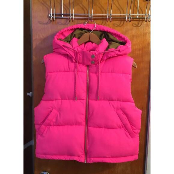 Anthropologie Pilcro Hot Pink Neon Quilted Down Puffer Vest Sz S Utility Scandi - Picture 2 of 8